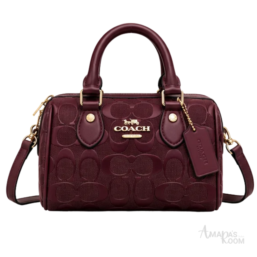 Coach Bag | Mini Rowan Crossbody Bag – Maroon – Deep Berry Signature