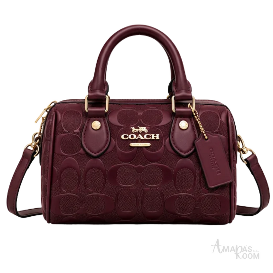 Coach Bag | Mini Rowan Crossbody Bag – Maroon – Deep Berry Signature