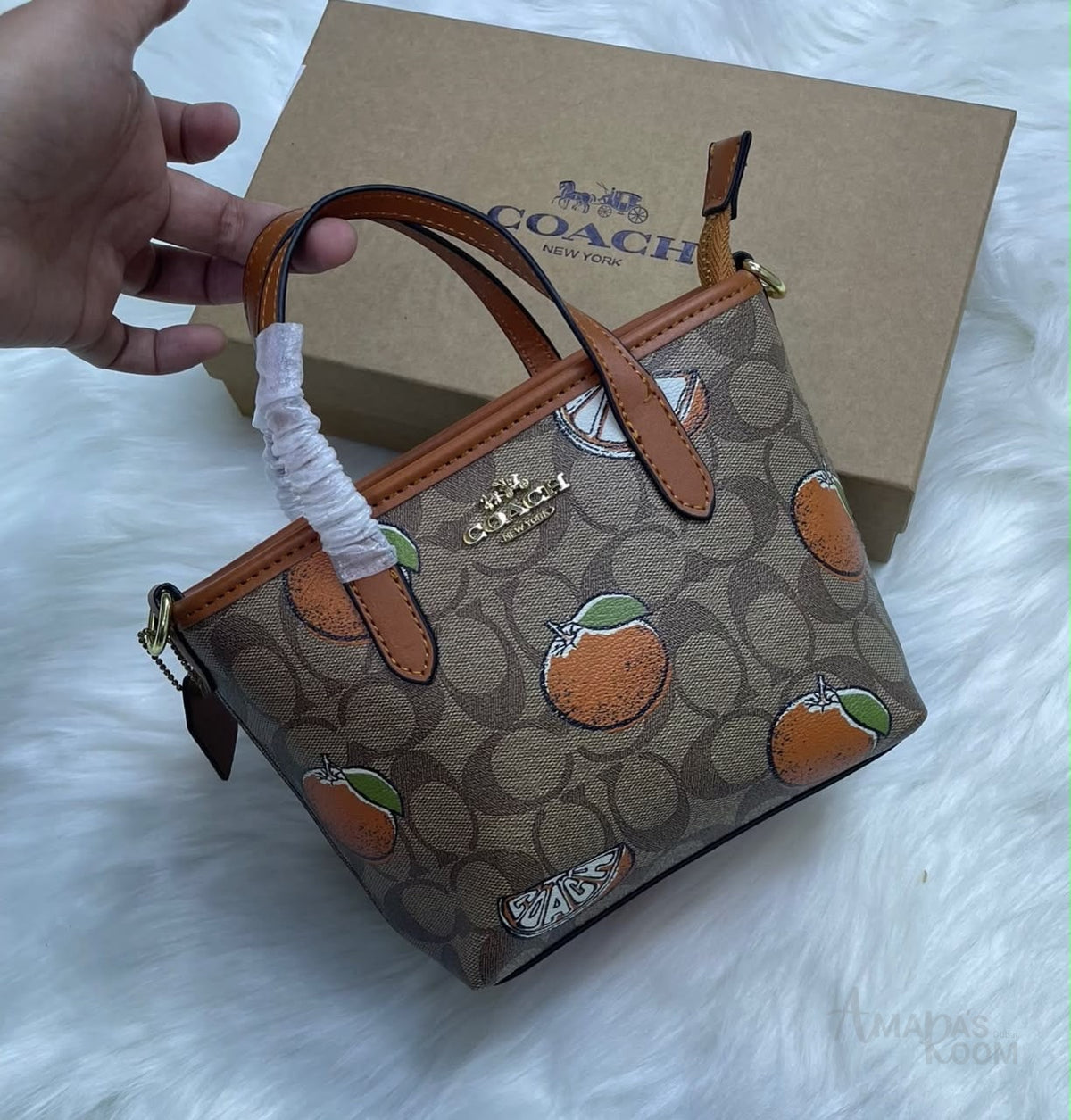Coach Bag Canvas Vibrant Orange Fruit Print - View 4