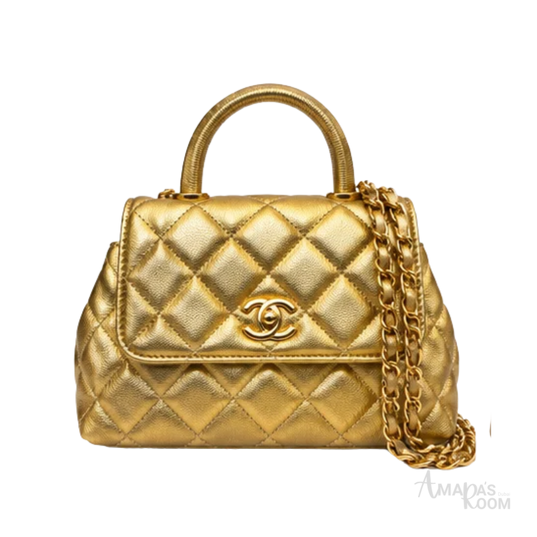 Chanel Bag | Trendy CC Flap Bag with Top Handle – Metallic Gold