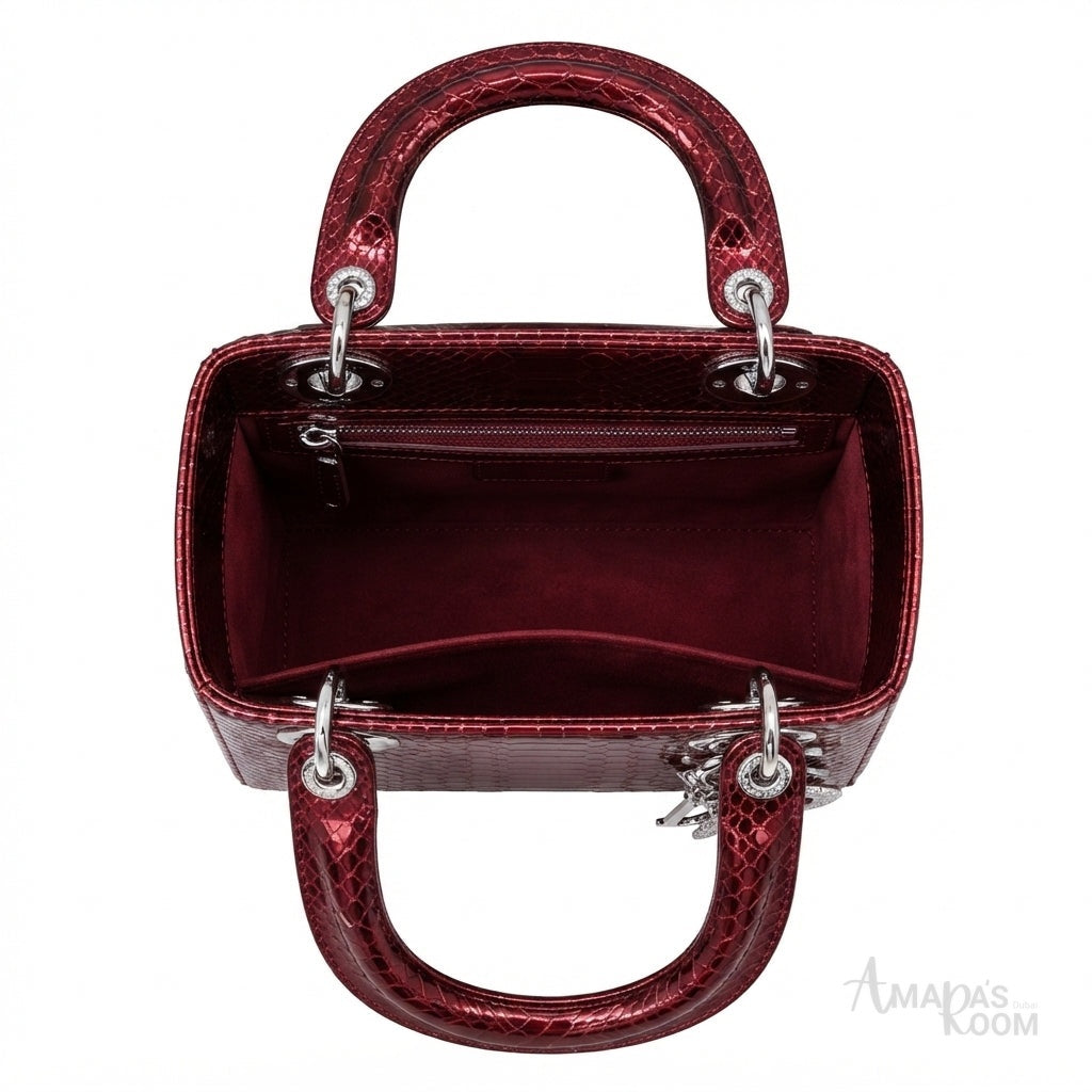 Dior Lady Dior-Style Mini Handbag – Glossy Burgundy - View 2