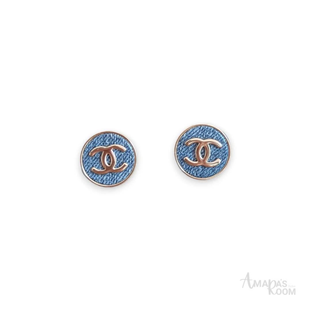 Chanel Denim Button Earrings