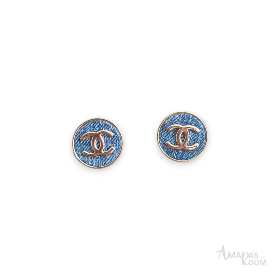 Chanel Denim Button Earrings