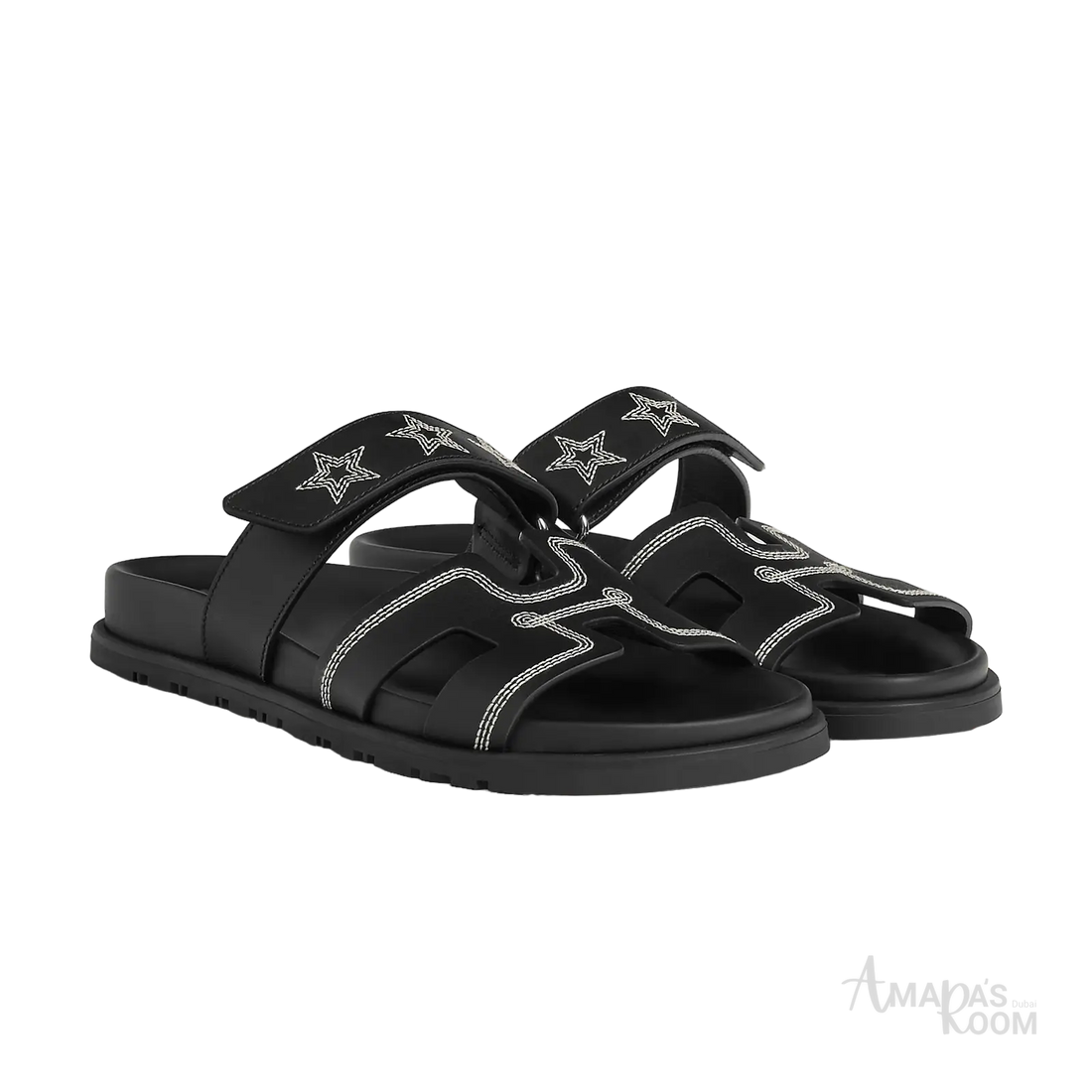 Hermès Chypre Sandals – Noir Star Print - View 1