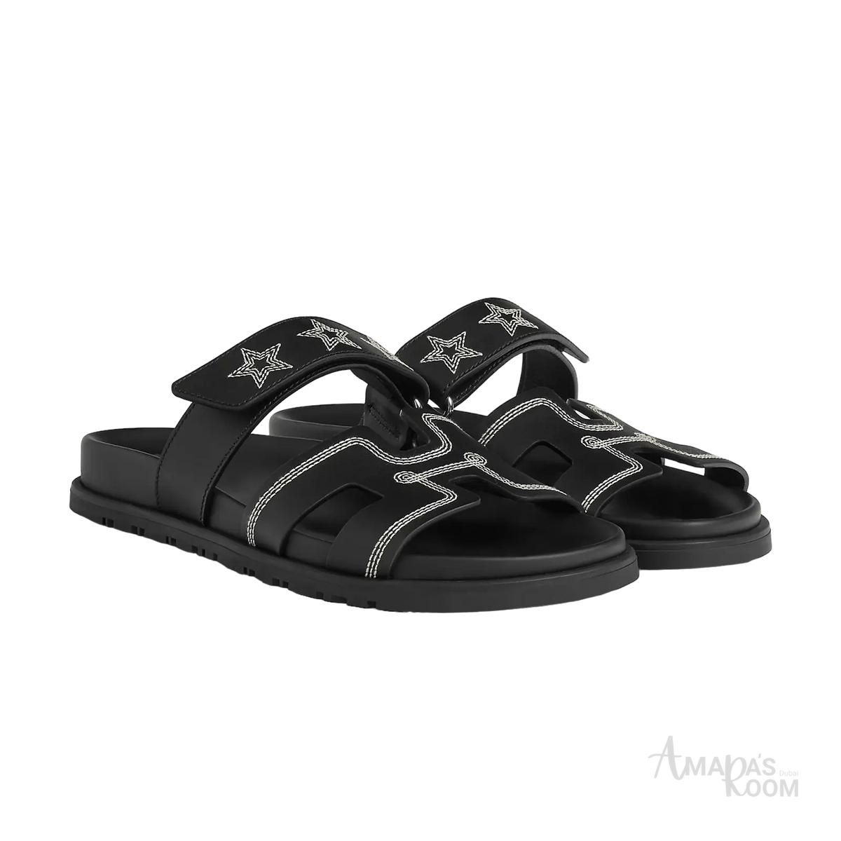 Hermès Chypre Sandals – Noir Star Print - View 1