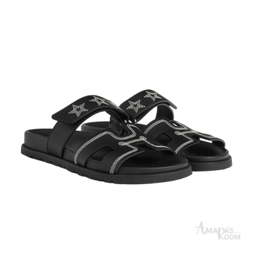 Hermès Chypre Sandals – Noir Star Print - View 1