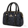 Coach Bag | Micro Rowan Satchel – Midnight Blue – Black (Signature jacquard canvas with black leather trim)