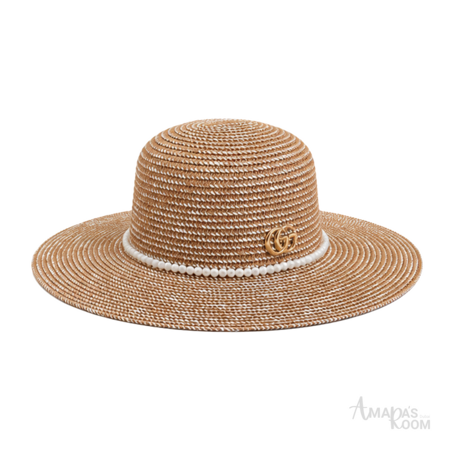 Gucci GG Embellished Straw Sun Hat Natural Beige – product view