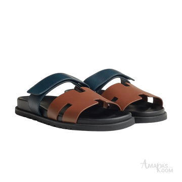 Hermès Chypre Sandals – Gold / Bleu Céleste - View 1