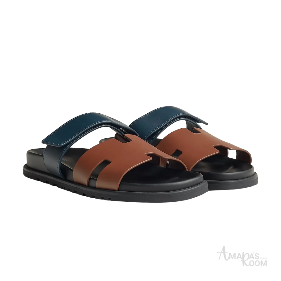 Hermès Chypre Sandals – Gold / Bleu Céleste - View 1