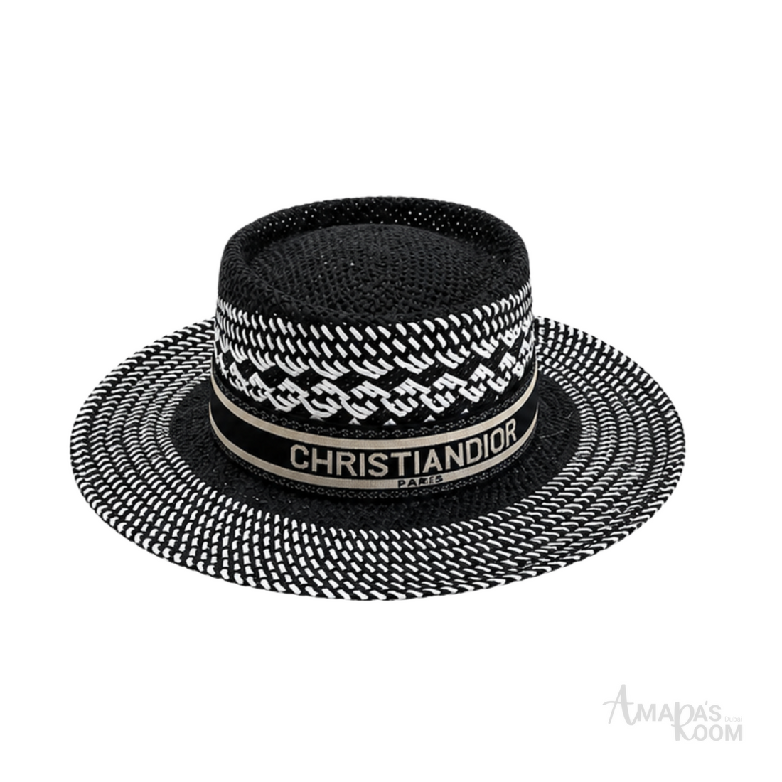 Dior D-Bobby Straw Hat Black White – product view