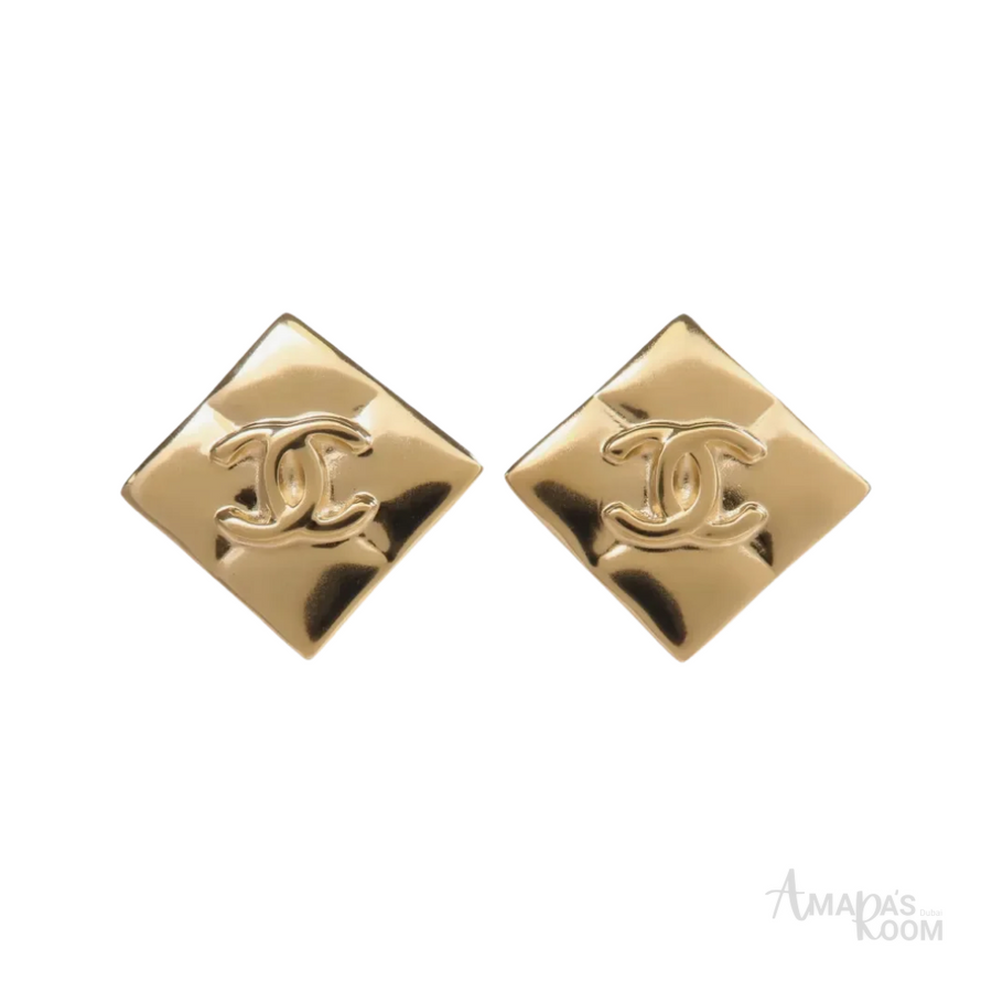 Chanel Metal CC Square Earrings Gold