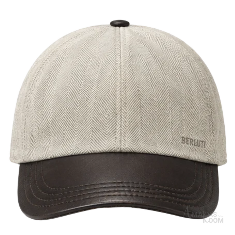 Berluti | Linen Wool Blend Baseball Cap with Leather Visor dark brown - View 1
