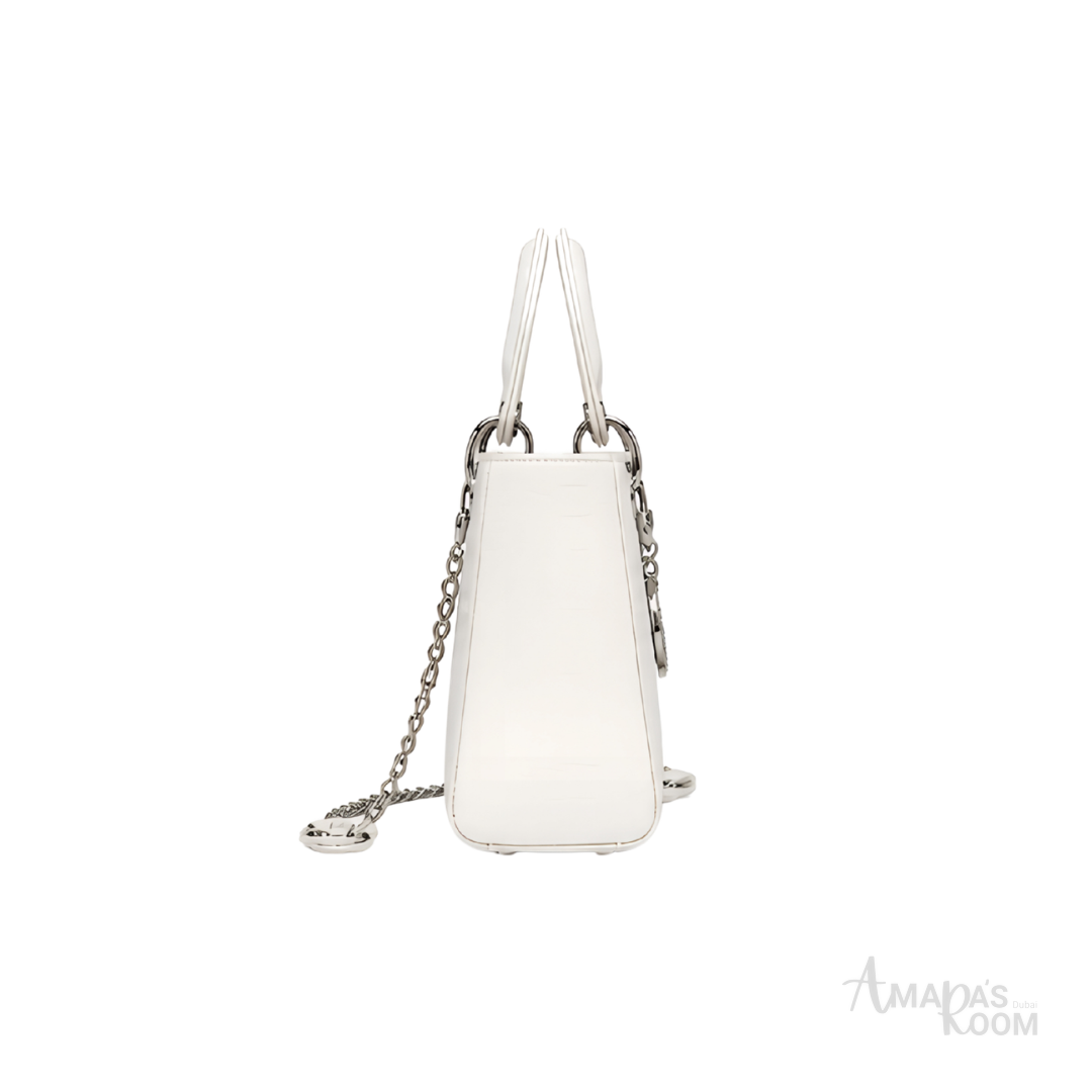 Dior Mini Lady Dior Crocodile-Style Leather Bag – White - View 3