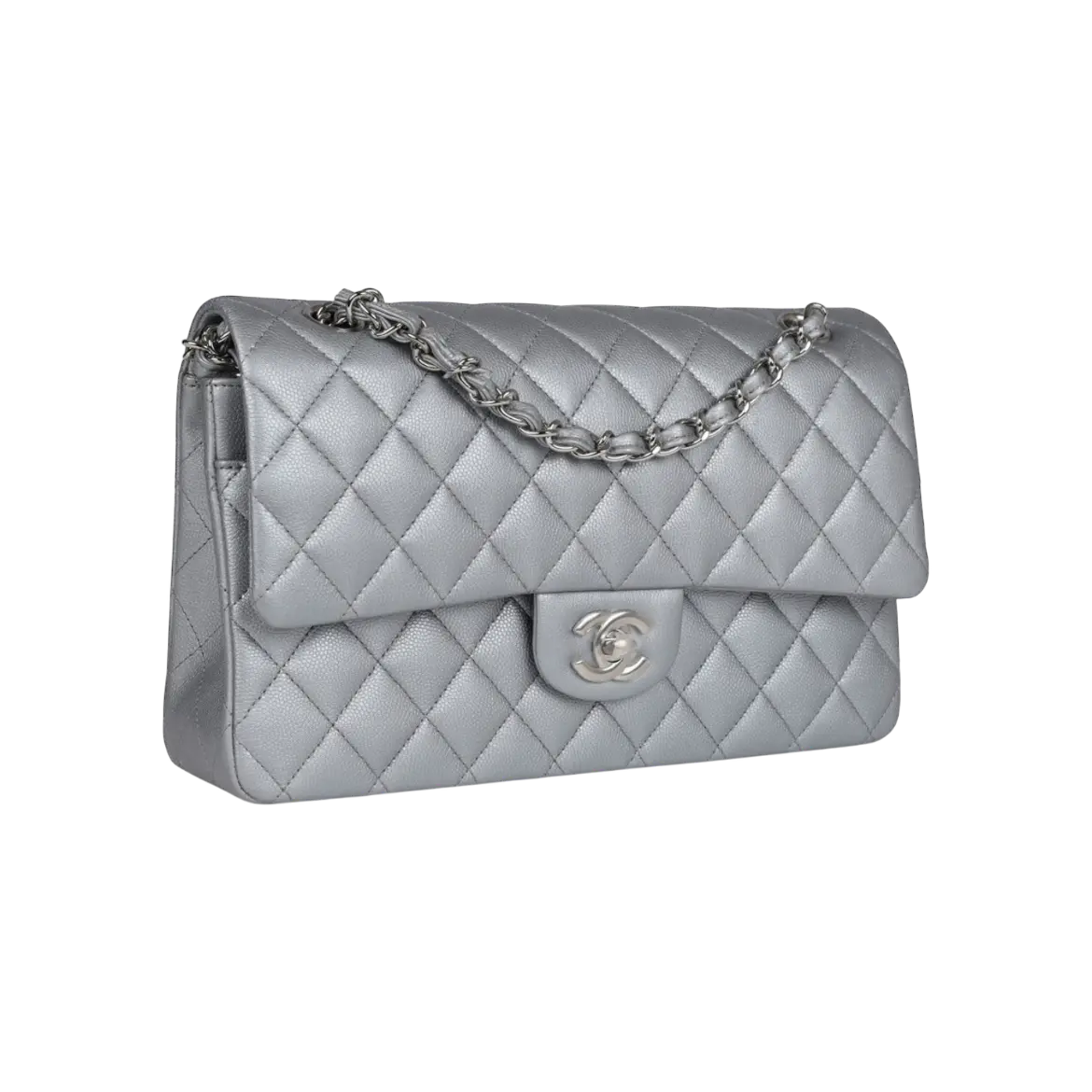 Chanel Classic Double Flap Bag Silver Caviar Silver Hardware - View 2