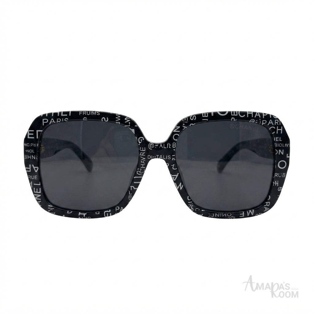 Chanel Sunglasses Black & White Graphic Lettered - View 1