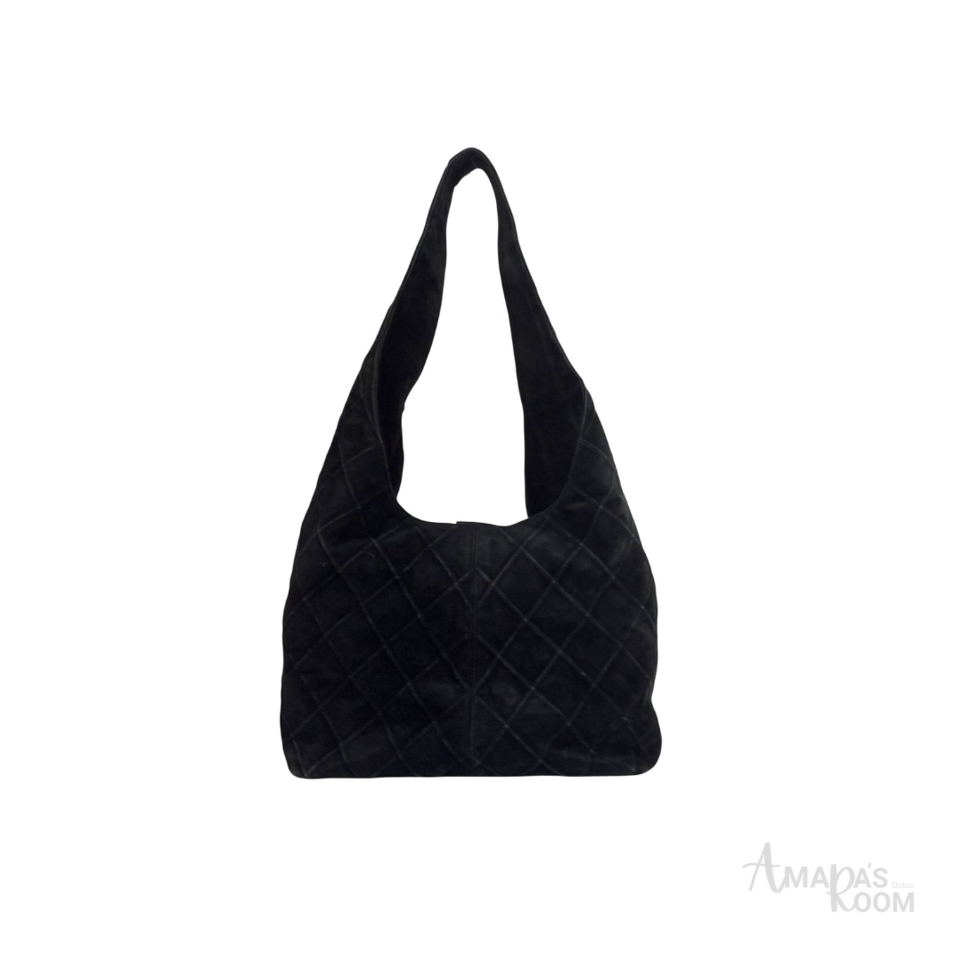 Chanel Quilted Suede Hobo Bag – Black - View 3