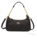 Coach Bag | Teri Shoulder Bag – Brown – Black (Signature coated canvas with black leather trim and gold-tone chain)