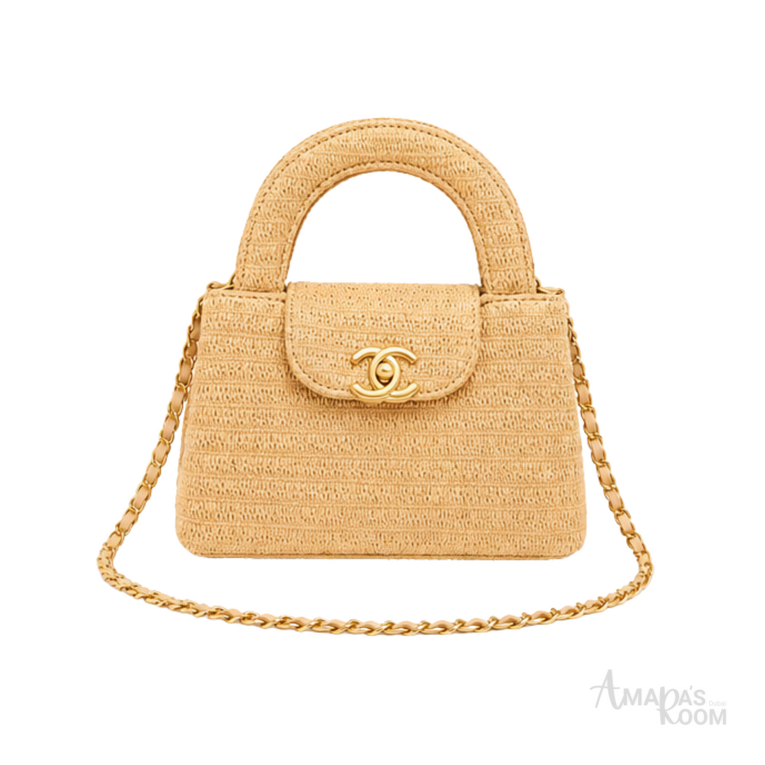 Chanel Nano Kelly Braided Raffia Dark Beige Bag – product view