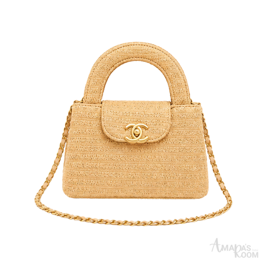 Chanel Nano Kelly Braided Raffia Dark Beige Bag – product view