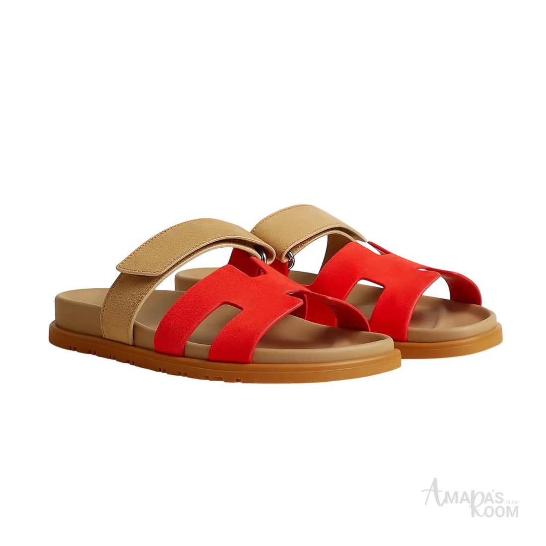 Hermès Chypre Sandals – Rouge Grenadine / Beige Albinos - View 1