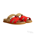 Hermès Chypre Sandals – Rouge Grenadine / Beige Albinos - View 1