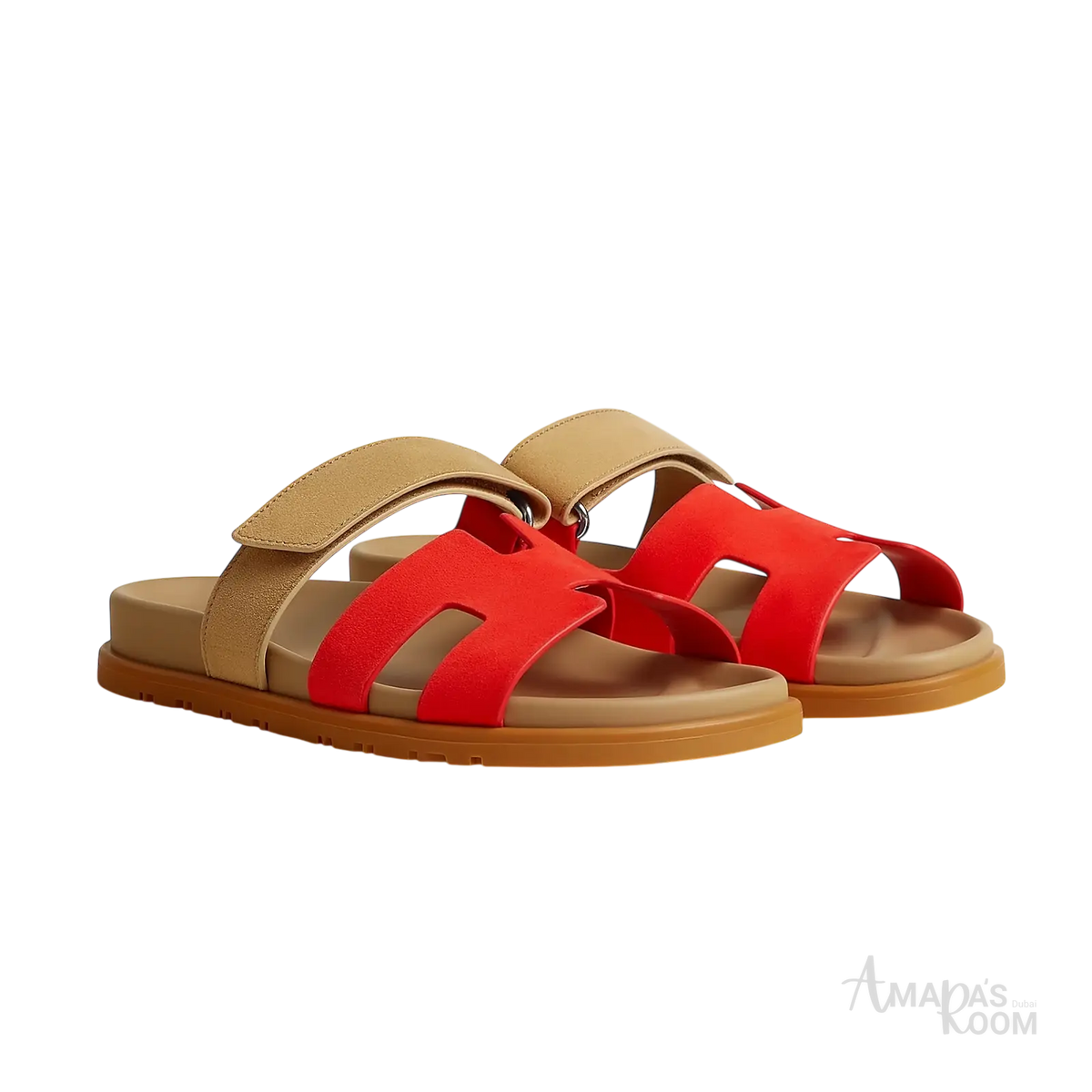 Hermès Chypre Sandals – Rouge Grenadine / Beige Albinos - View 1