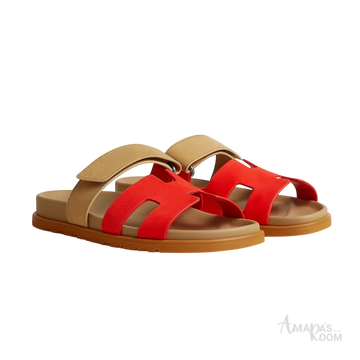 Hermès Chypre Sandals – Rouge Grenadine / Beige Albinos - View 1