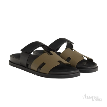 Hermès Chypre Sandals – Vert Toundra / Noir - View 1