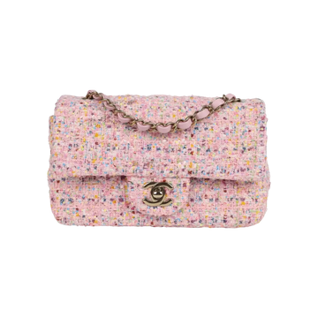 Chanel Mini Flap Bag Pink Tweed and Sequin Light Gold Hardware - View 1