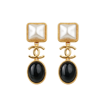 Chanel Jewelry | Square Pearl & Black Cabochon CC Drop Earrings