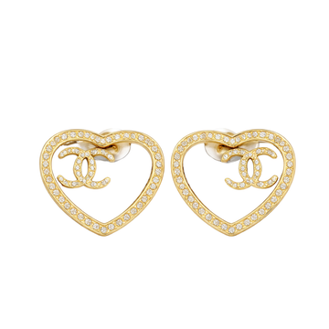 Chanel Jewelry | Crystal Strass CC Heart Hoop Earrings