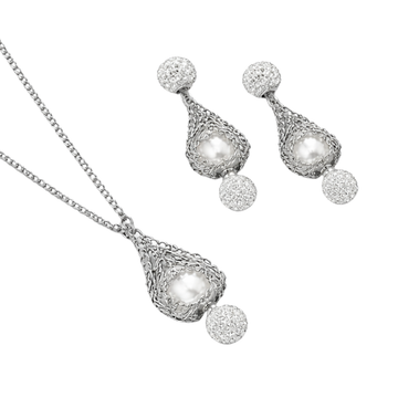 Givenchy Jewelry | Cage Wrapped Pearl Drop Necklace Earrings Silver Tone