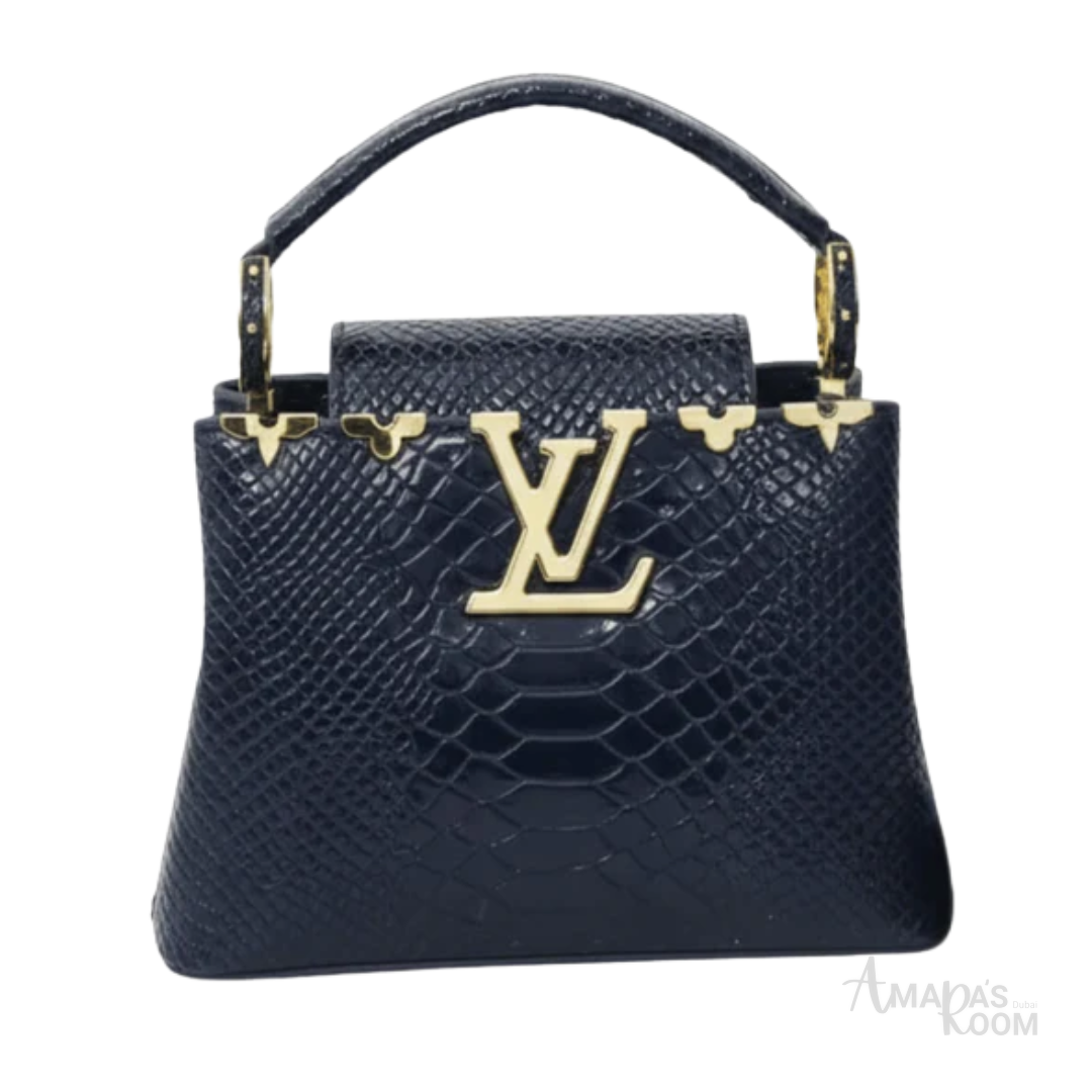 Louis Vuitton Navy Textured Bag – Gold-Tone Detail - View 1