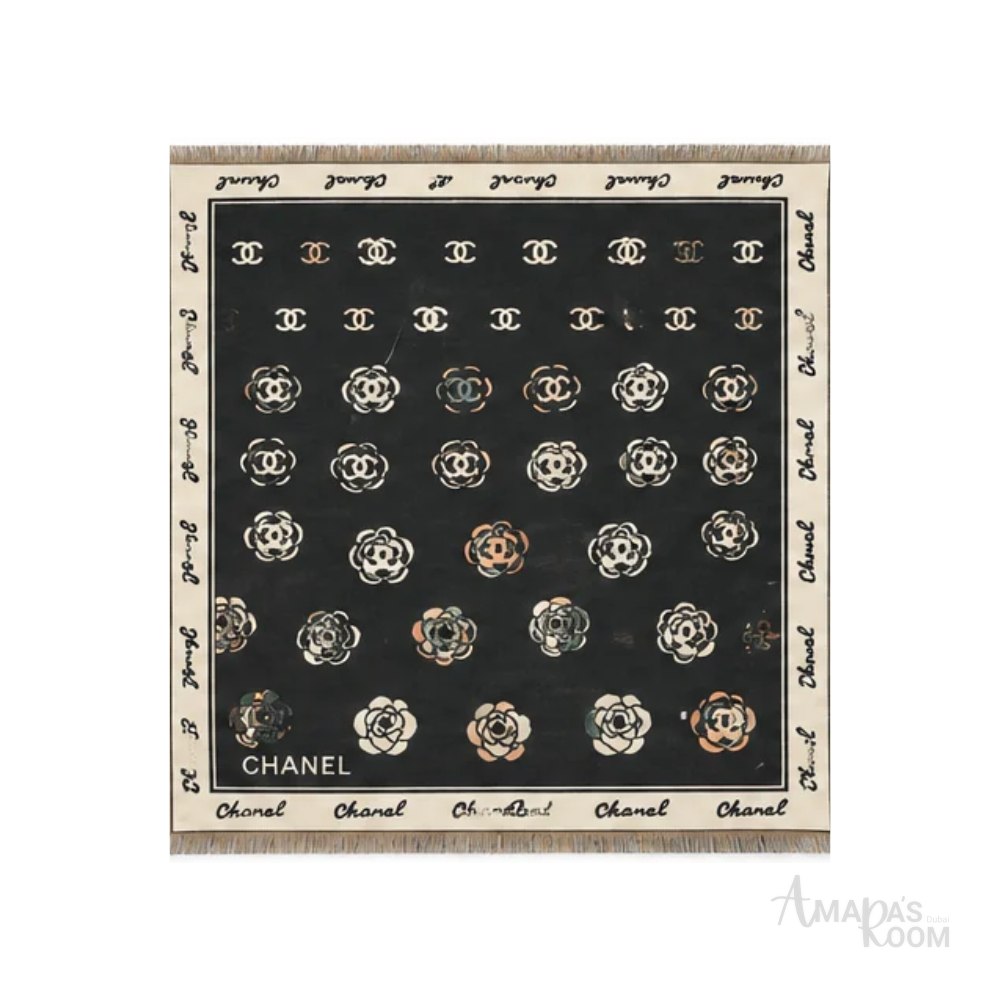 Chanel | Scarf Camellia Grid CC Logo Black - View 1