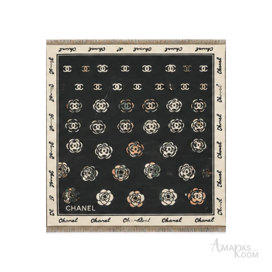 Chanel | Scarf Camellia Grid CC Logo Black - View 1