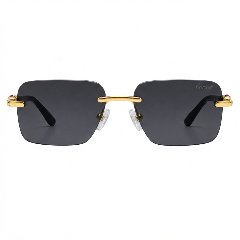 Cartier Sunglasses Rimless Rectangular Dark Lenses - View 1