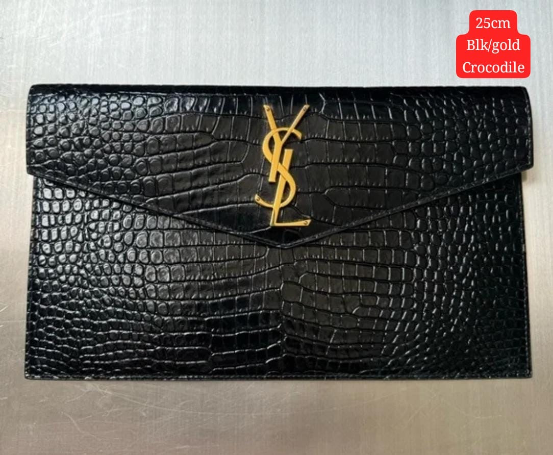 Saint Laurent Uptown Pouch – Crocodile-Embossed Black - View 5