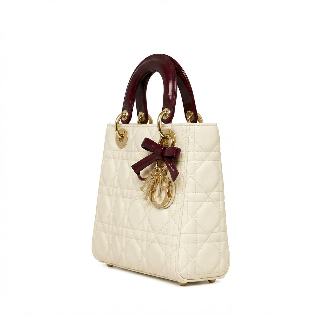Dior Lady Dior-Style Mini Handbag – Ivory & Burgundy - View 2