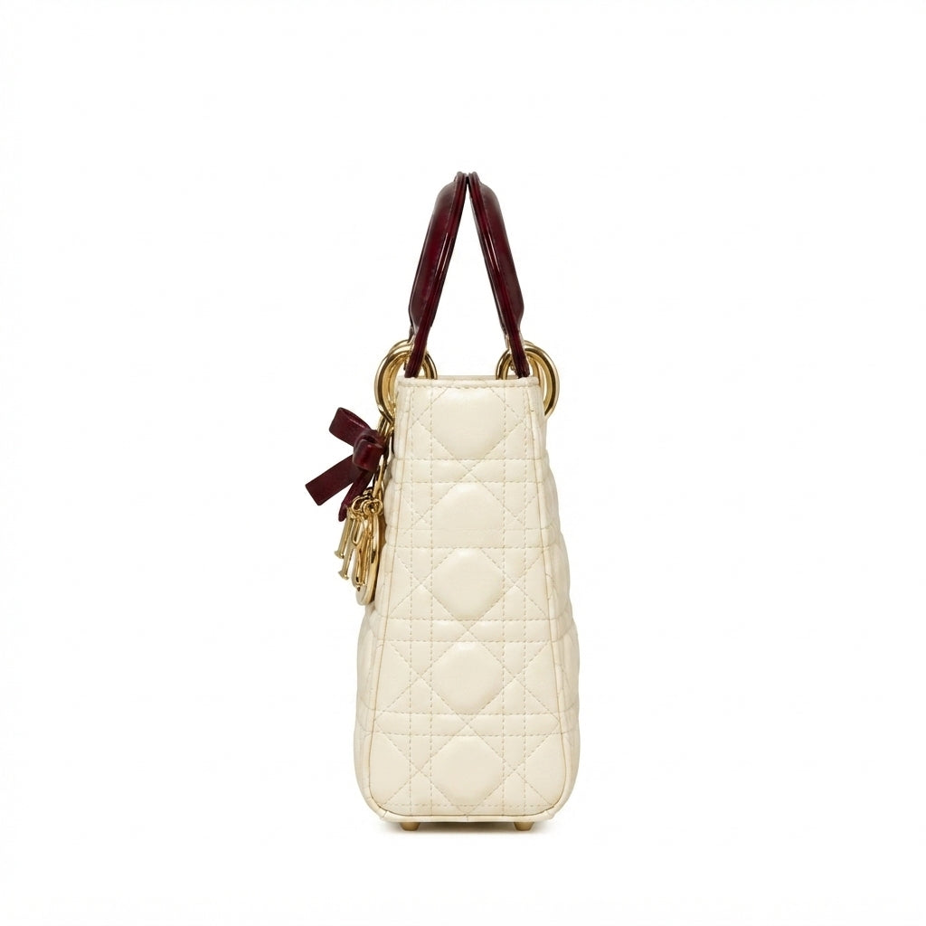 Dior Lady Dior-Style Mini Handbag – Ivory & Burgundy - View 3