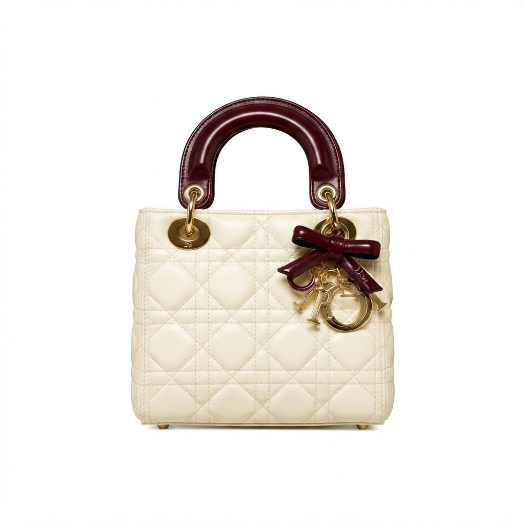 Dior Lady Dior-Style Mini Handbag – Ivory & Burgundy - View 1