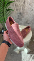 Loro Piana Suede Slip-On Loafers – Pink - View 2