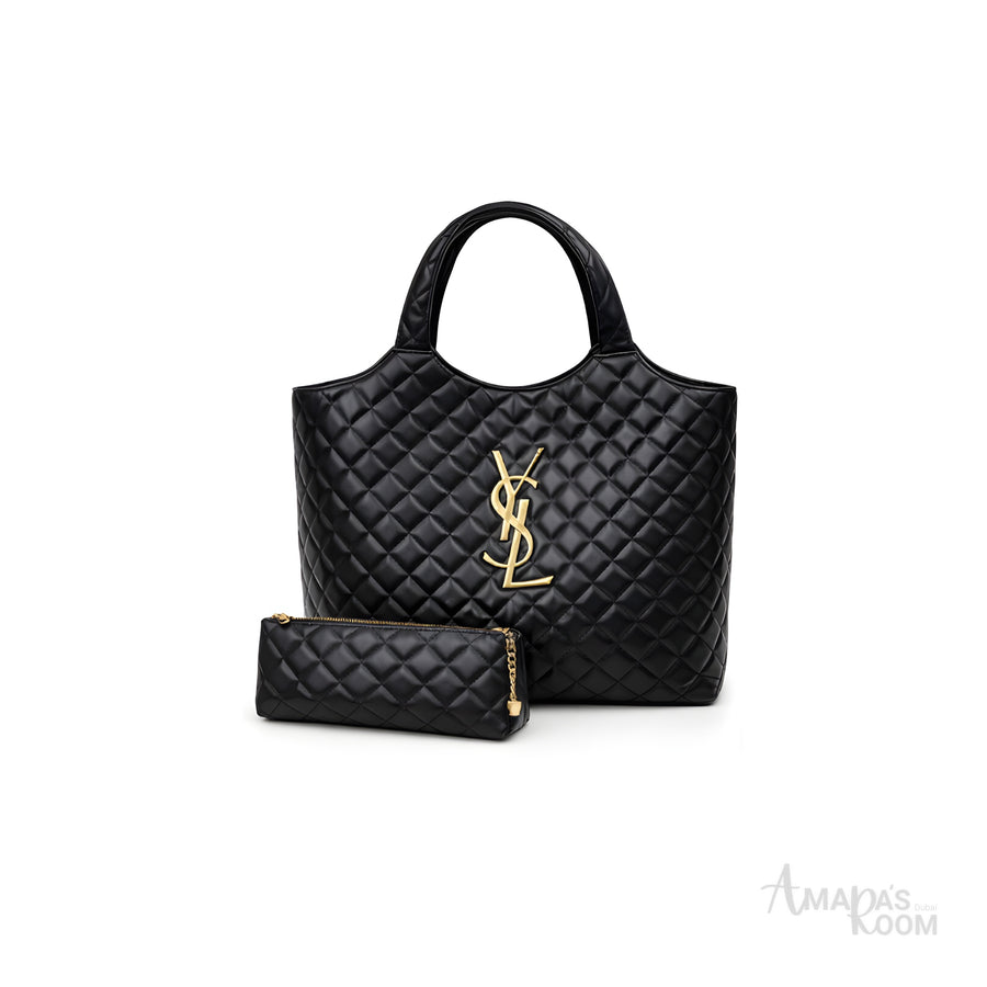 حقيبة YSL | آيكار ماكسي مبطنة باللون الأسود