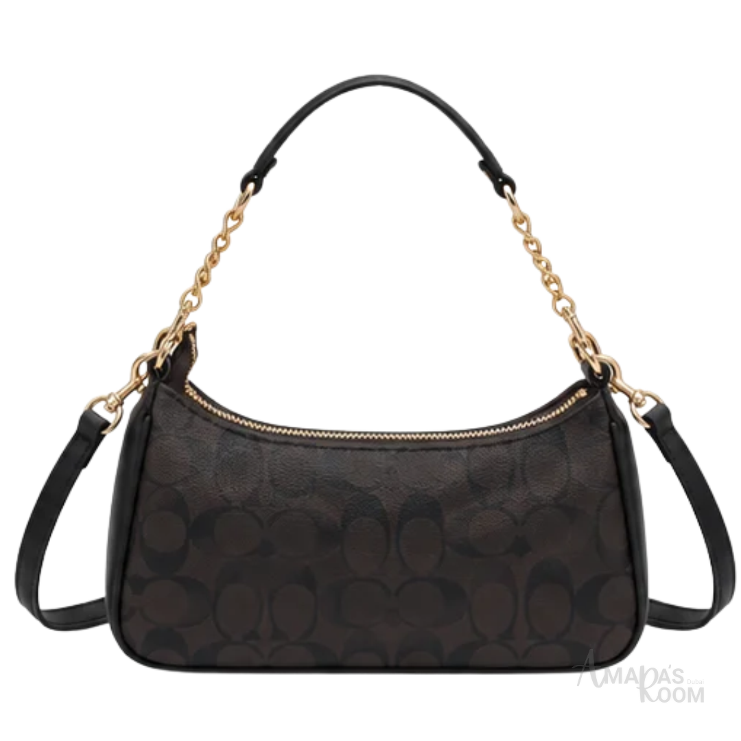 Coach Bag | Teri Shoulder Bag – Brown – Black (Signature coated canvas with black leather trim and gold-tone chain)