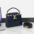 Louis Vuitton Navy Textured Bag – Gold-Tone Detail - View 4