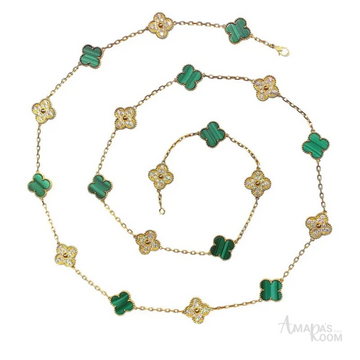 Van Cleef Jewelry | Gold Malachite Diamond Set