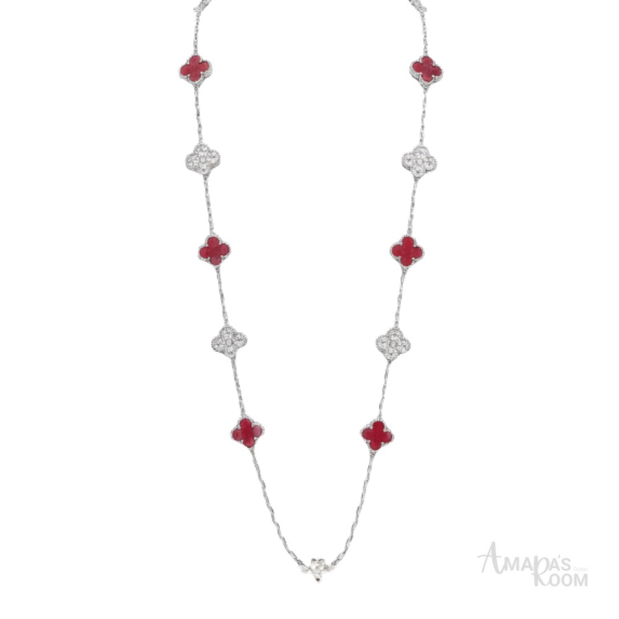 Van Cleef & Arpels Jewelry | Red Clover Diamond Necklace and Bracelet Set
