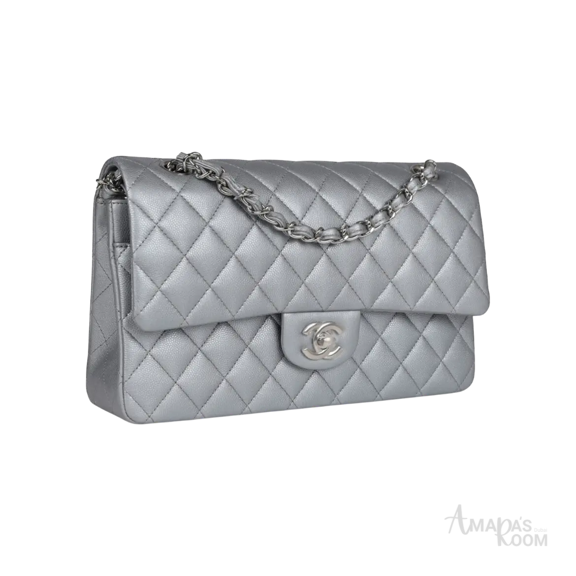 Chanel Classic Double Flap Bag Silver Caviar Silver Hardware - View 2