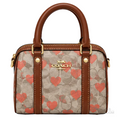 Coach Bag | Micro Rowan Satchel (Heart Print Edition) – Khaki – Red (Signature canvas with red heart overlay and brown leather trim)