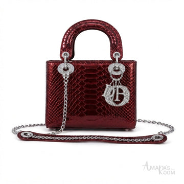 Dior Lady Dior-Style Mini Handbag – Glossy Burgundy - View 1